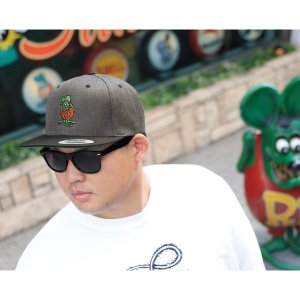 Photo2: Standing Rat Fink Embroidery Flat Visor Cap