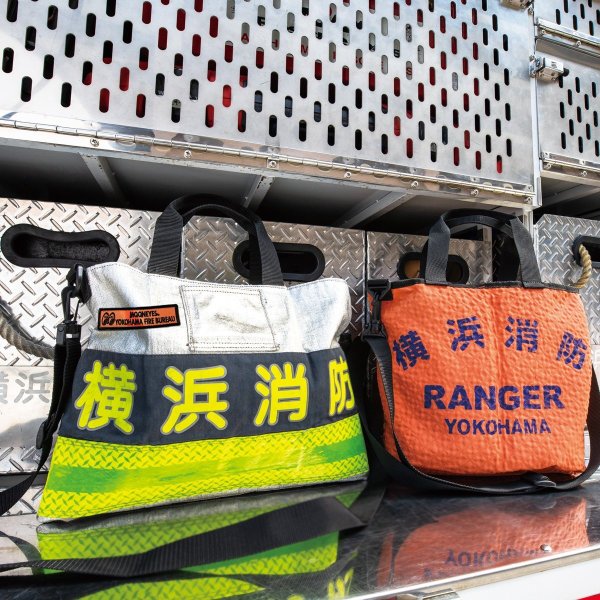 Photo2: Yokohama Fire Bureau x MOONEYES Upcycle Tote Bag (Firefighter Suit Material) (2)